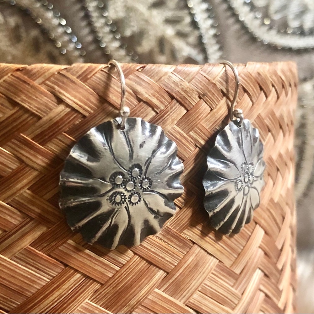 Yveline Two Hawks Sterling Silver Concho Earrings